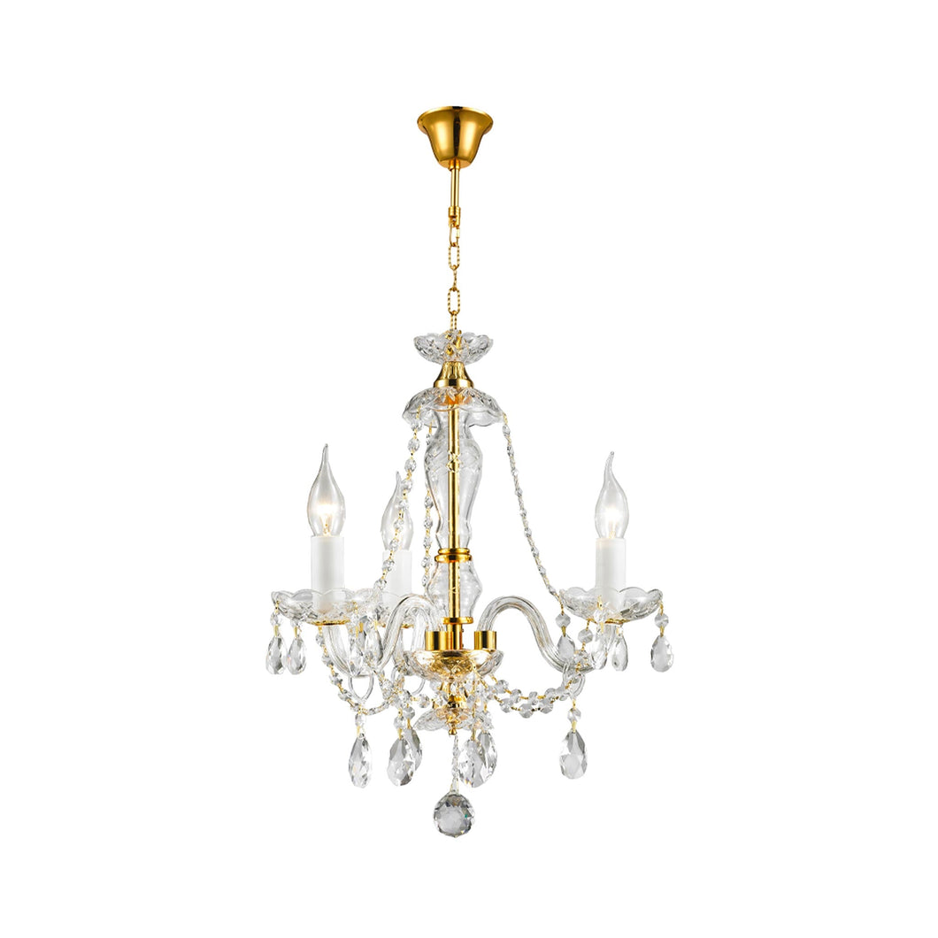 Bohemian Brilliance 3 Arm Crystal Chandelier - Gold