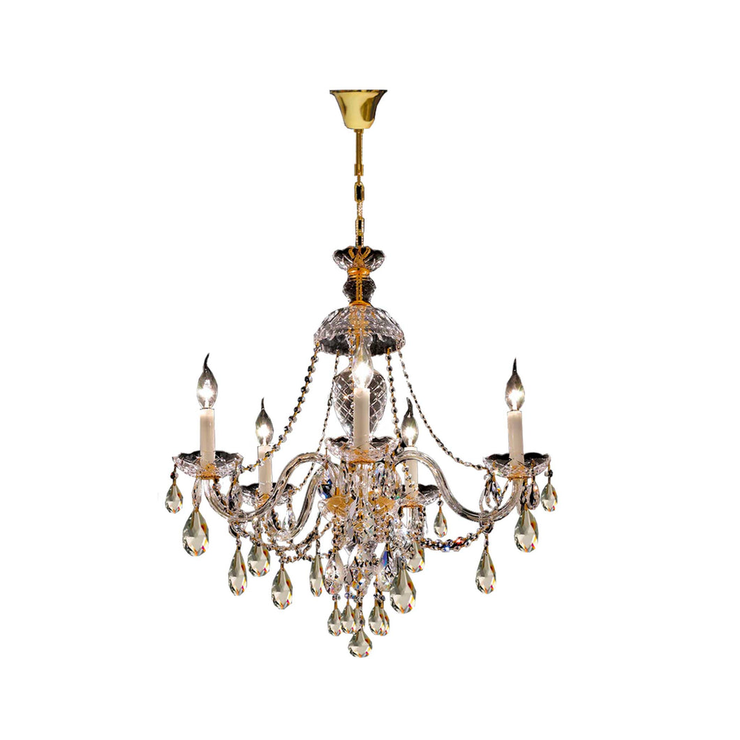 Bohemian Brilliance 5 Arm Crystal Chandelier- GOLD