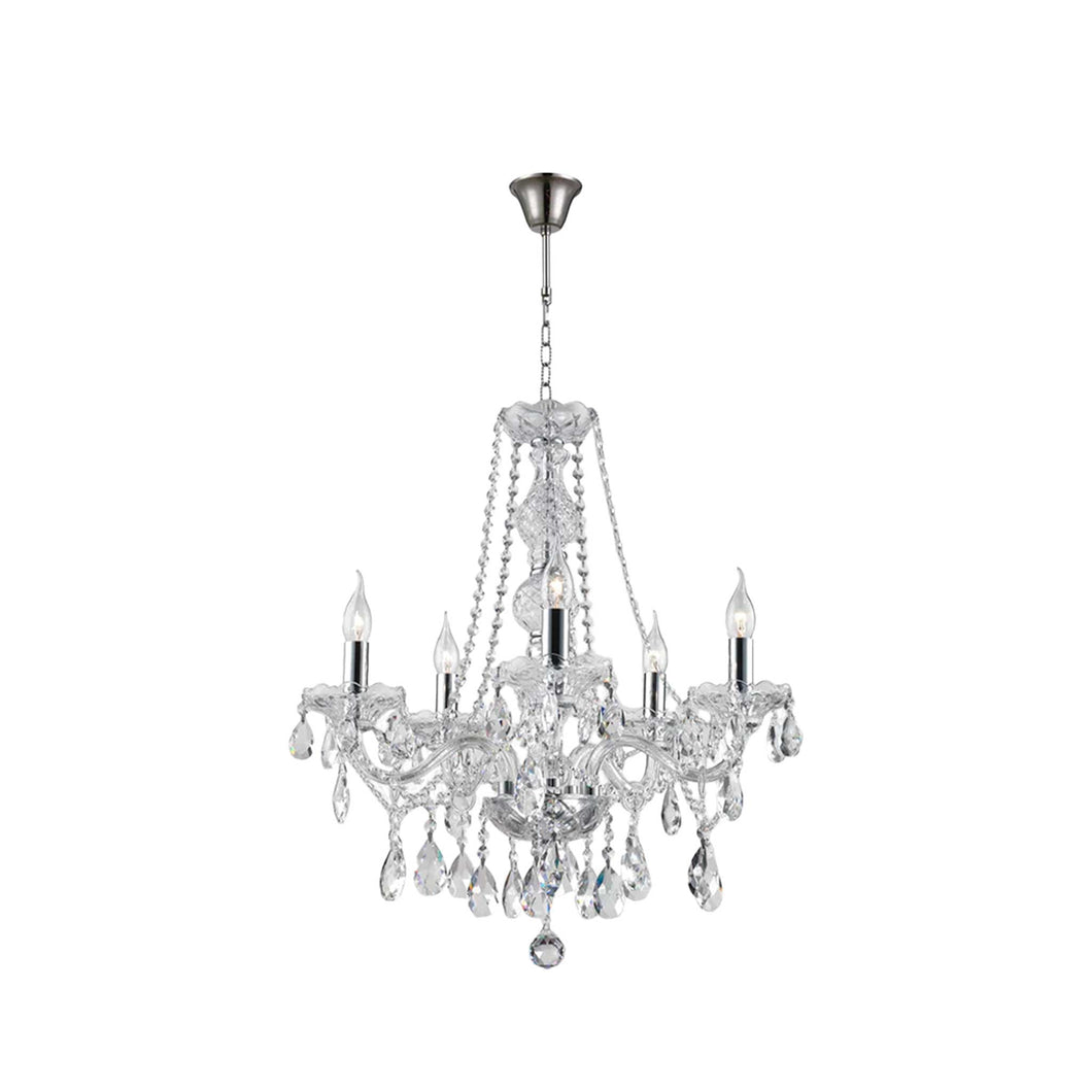 Bohemian Elegance 5 Arm Crystal Chandelier - CHROME