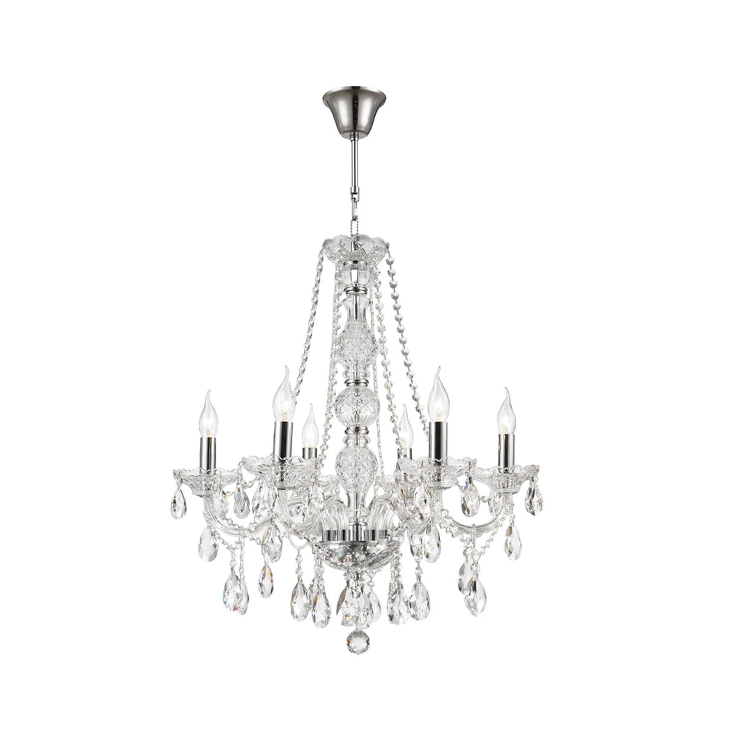 Bohemian Elegance 6 Arm Crystal Chandelier- CHROME