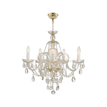 Load image into Gallery viewer, Bohemian Prague 5 Arm Crystal Chandelier - Brass Fixtures
