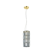 Load image into Gallery viewer, Modular Cylinder Crystal Pendant - Round - Height 37cm - Light Gold - Smoke Crystal
