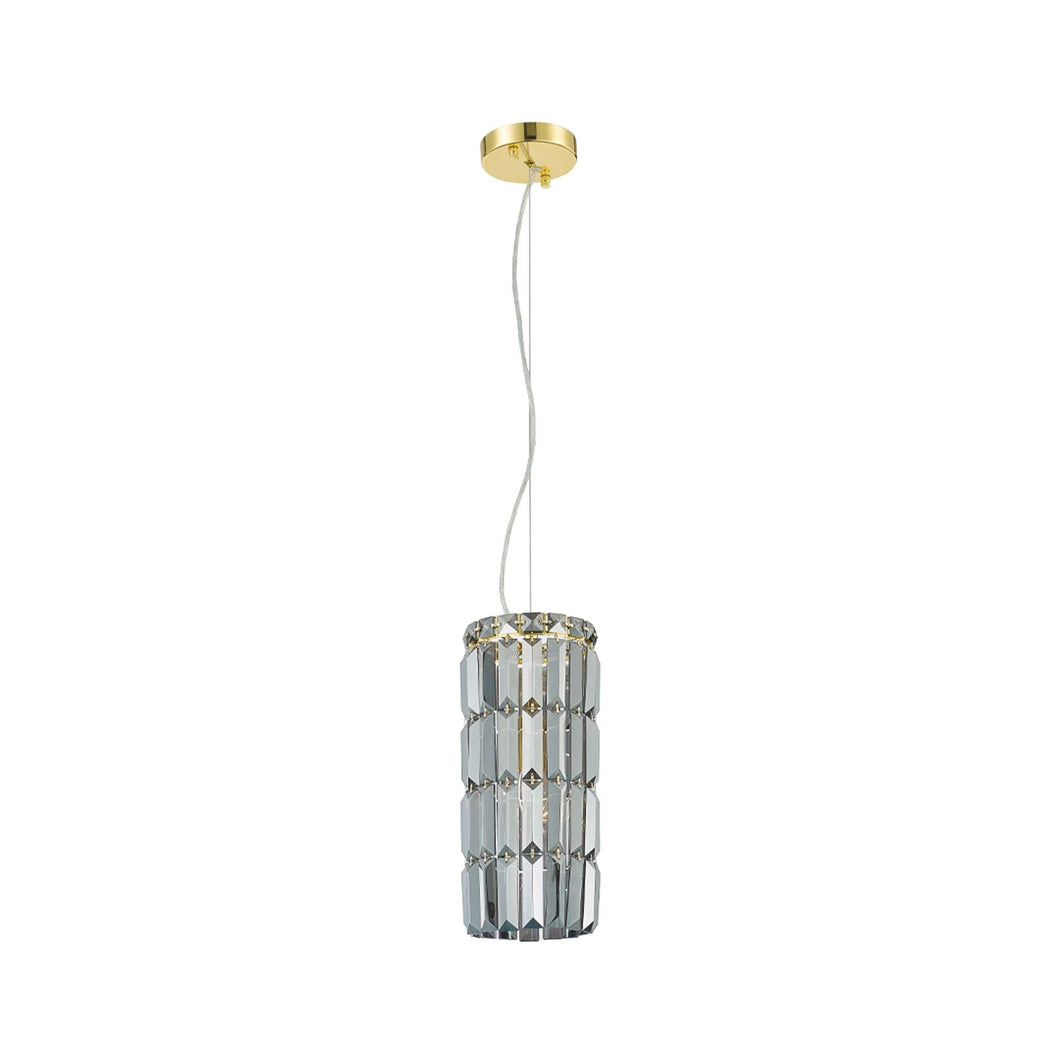 Modular Cylinder Crystal Pendant - Round - Height 37cm - Light Gold - Smoke Crystal