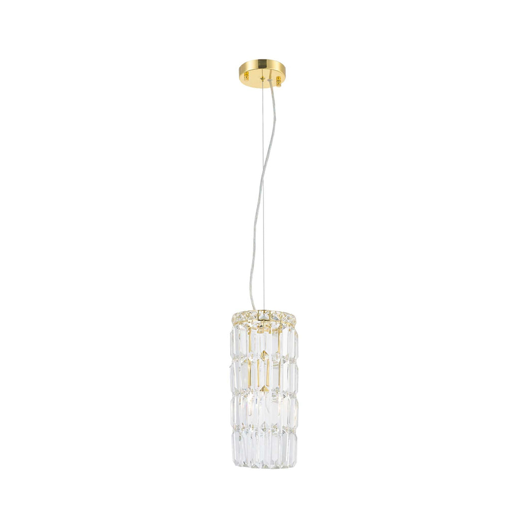 Modular Cylinder Crystal Pendant - Round - Height 37cm - Light Gold - Clear Crystal